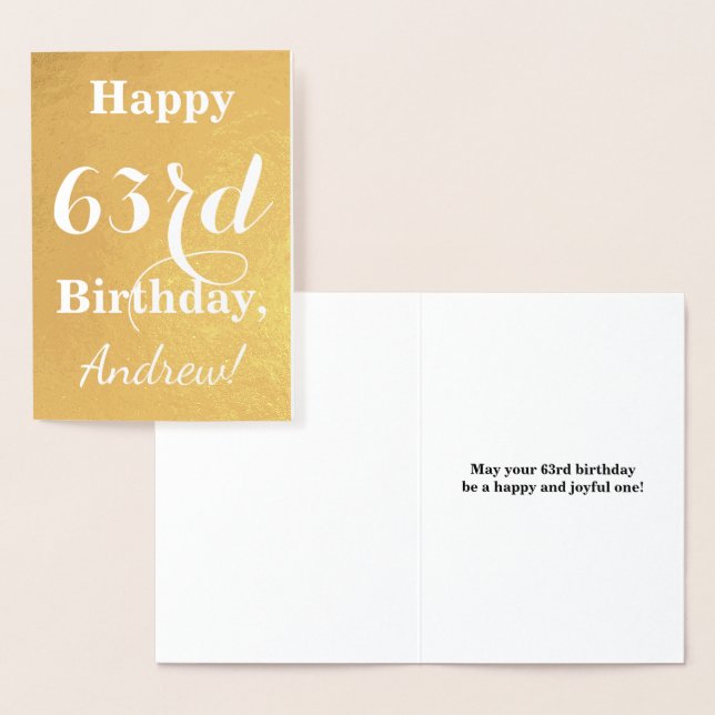 Basic Gold Foil "HAPPY 63rd BIRTHDAY"; Custom Name Foil Card (Display)