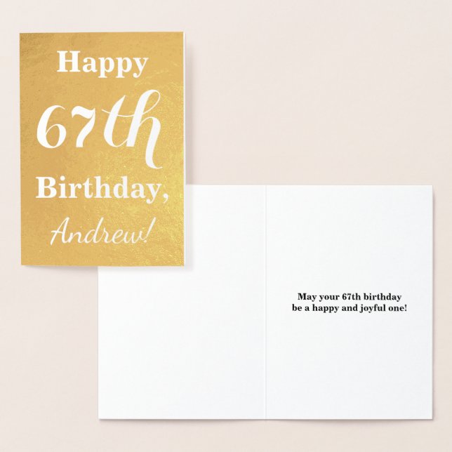 Basic Gold Foil "HAPPY 67th BIRTHDAY"; Custom Name Foil Card (Display)