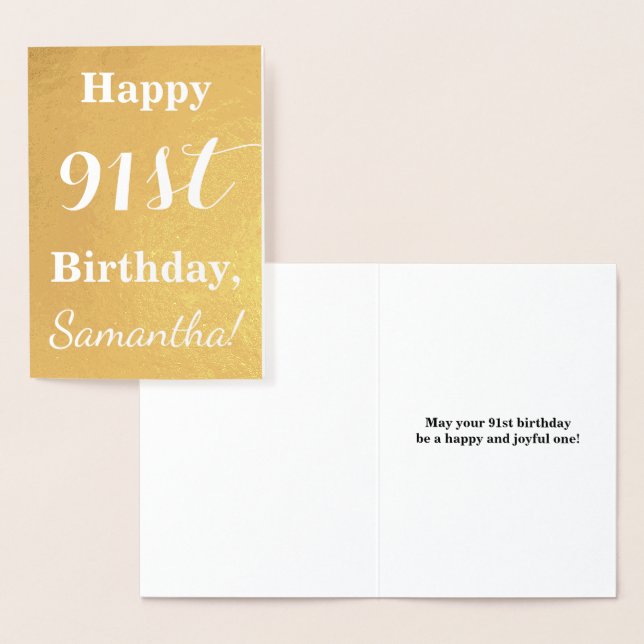 Basic Gold Foil "HAPPY 91st BIRTHDAY"; Custom Name Card (Display)