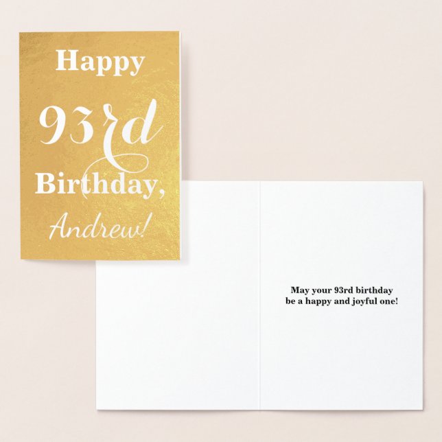 Basic Gold Foil "HAPPY 93rd BIRTHDAY"; Custom Name Foil Card (Display)