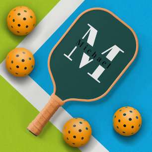Basic Green Monogram Name + Initial Pickleball Paddle