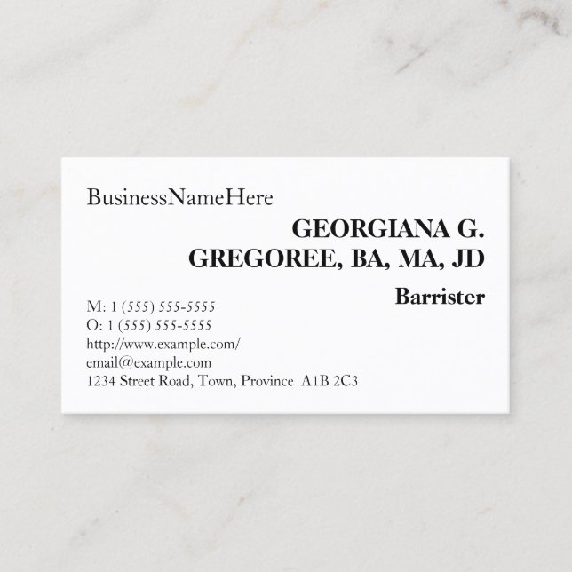 Basic, Humble Lawyer Business Card (Front)