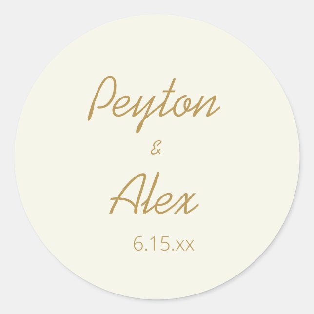 Basic Ivory Cream Gold Script Wedding Classic Round Sticker (Front)