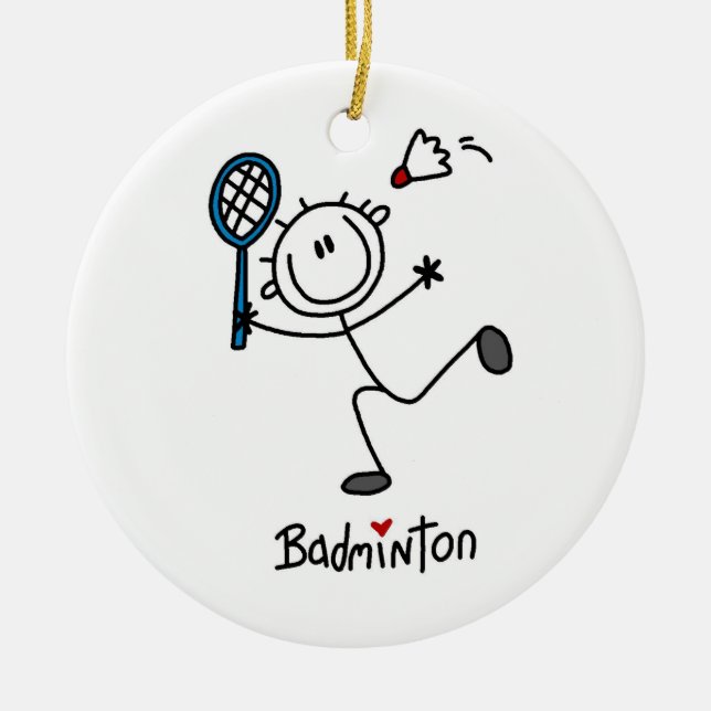 Basic Male Stick Figure Badminton Ceramic Tree Decoration (Front)
