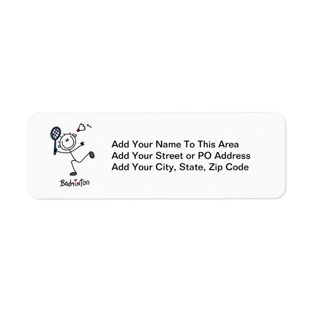 Basic Male Stick Figure Badminton Return Address Label (Front)