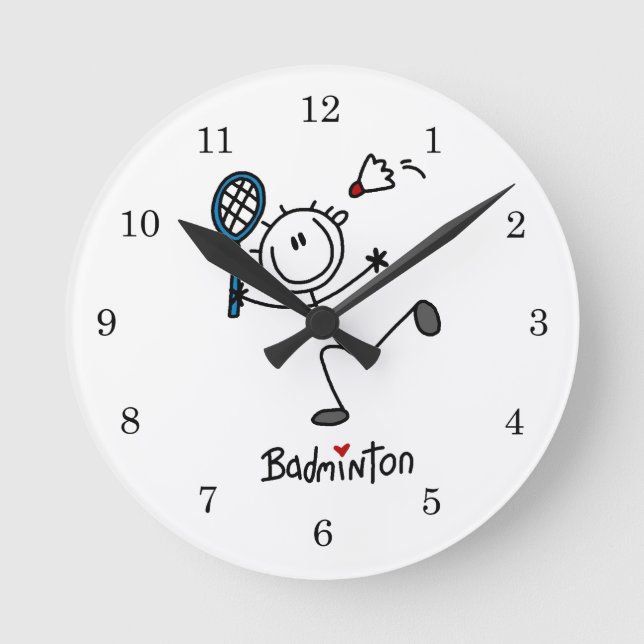Basic Male Stick Figure Badminton Round Clock (Front)