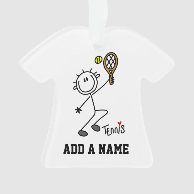Basic Male Stick Figure Tennis Player Ornament (Front)