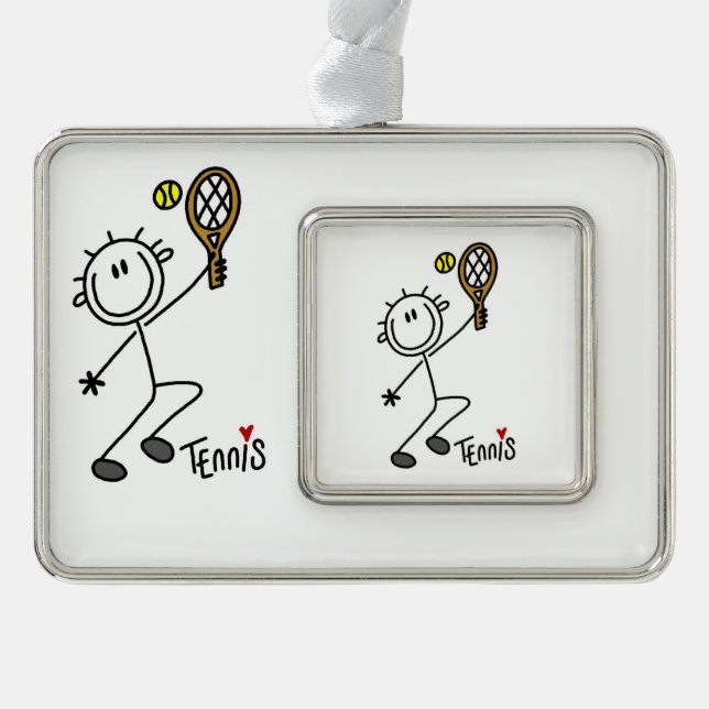 Basic Male Stick Figure Tennis Player Silver Plated Framed Ornament (Front)