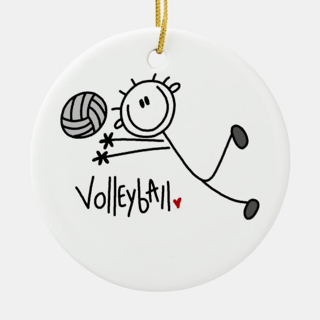 Basic Male Stick Figure Volleyball Ceramic Tree Decoration (Front)
