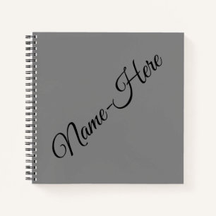 Basic, Minimal, Grey Background w/ Black Name Notebook