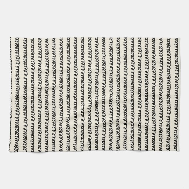 Basic minimalist lines simple curly wavy stroke tea towel (Horizontal)
