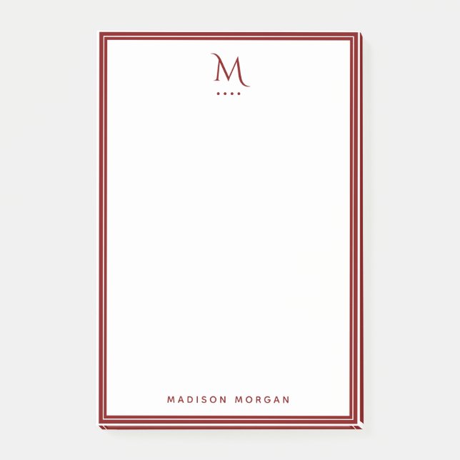 Basic Monogram Deep Red Border Personalised  Post-it Notes (Front)