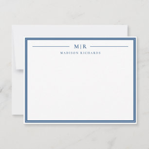 Basic Monogram Navy Blue Border Personalised Card
