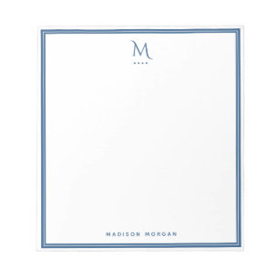 Basic Monogram Navy Blue Border Personalised Notepad