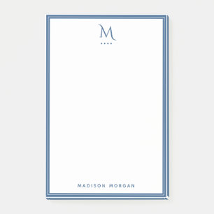 Basic Monogram Navy Blue Border Personalised Post-it Notes