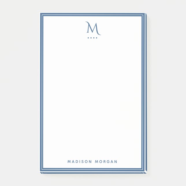 Basic Monogram Navy Blue Border Personalised  Post-it Notes (Front)