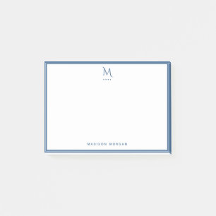 Basic Monogram Navy Blue Border Personalised Post-it Notes
