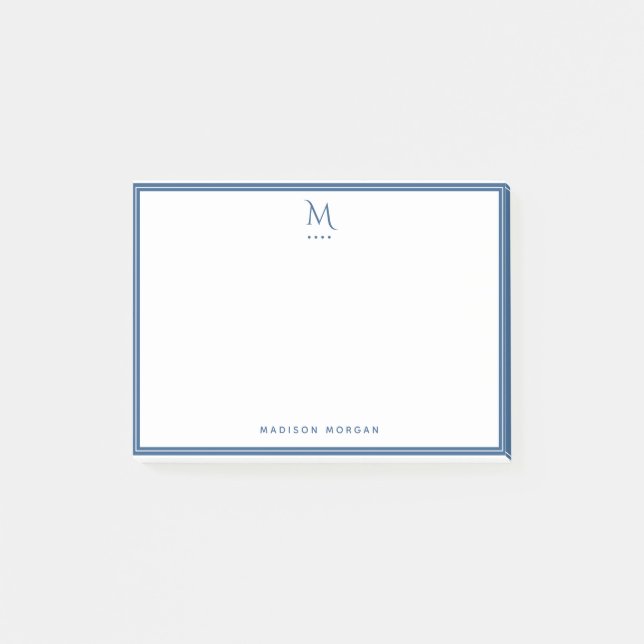Basic Monogram Navy Blue Border Personalised  Post-it Notes (Front)