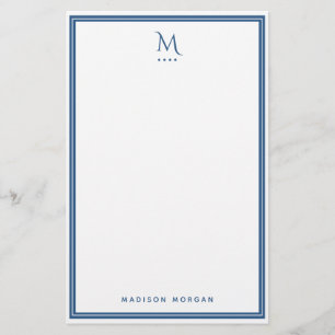 Basic Monogram Navy Blue Border Personalised Stationery