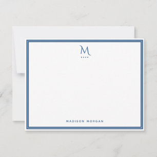 Basic Monogram Navy Blue Border Personalized Card