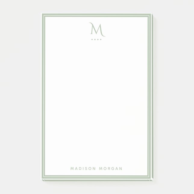 Basic Monogram Sage Green Border Personalised  Post-it Notes (Front)