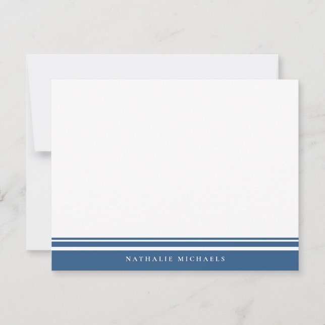 Basic Navy Blue Stripe Personalised Stationery Card (Front)