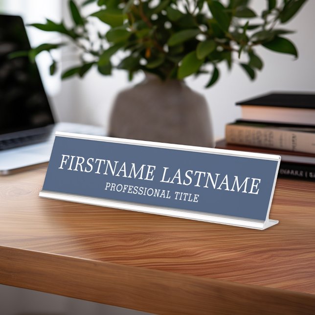 Basic Navy White Traditional Name and Title Desk Name Plate (Custom Nameplate - Add Name and Title for Executive Sign or customize in the design area)