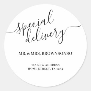 Basic new home special delivery newly weds classic round sticker