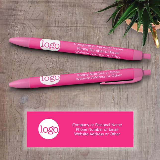 Basic Office Business Logo & Text CAN EDIT pink Black Ink Pen (Promotional Writing Pens with a Logo and Business Branding)