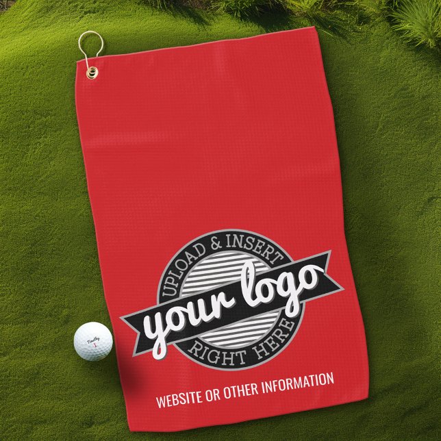 Basic Office Business Logo with Contact Info Red Golf Towel (Custom Golf Towel with Logo)