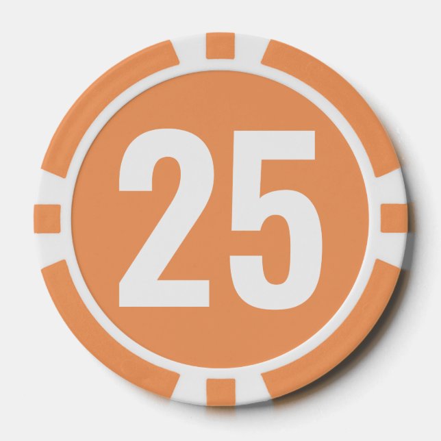 Basic Orange White Bold Number  Poker Chips (Front)