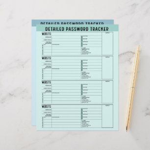 Basic Password Tracker with Username and Notes Custom Letterhead
