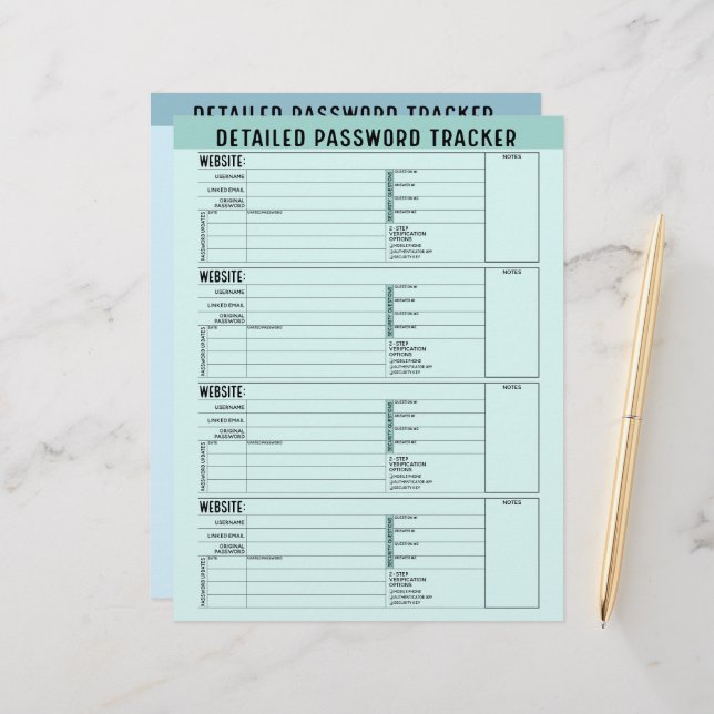 Basic Password Tracker with Username and Notes Custom Letterhead (Front/Back In Situ)