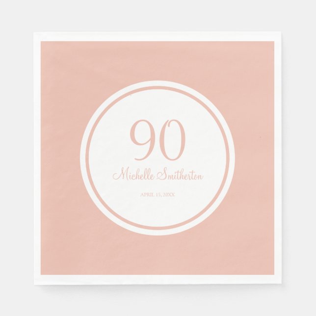 Basic Pink White 90th Birthday Party Napkin (Front)