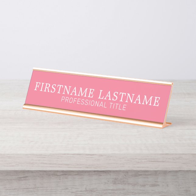 Basic Pink White Traditional Name and Title Desk Name Plate (Front)