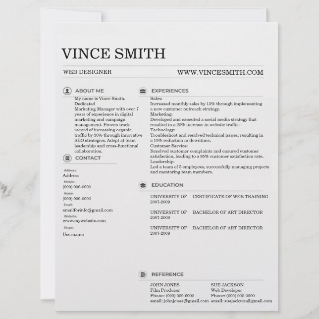 Basic Professional Resume Template Design Trendy 1 Custom Letterhead (Front)