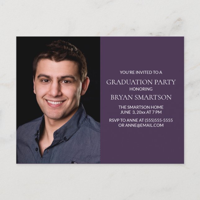 Basic Purple Graduation Party Photo Invitation  Postcard (Front)