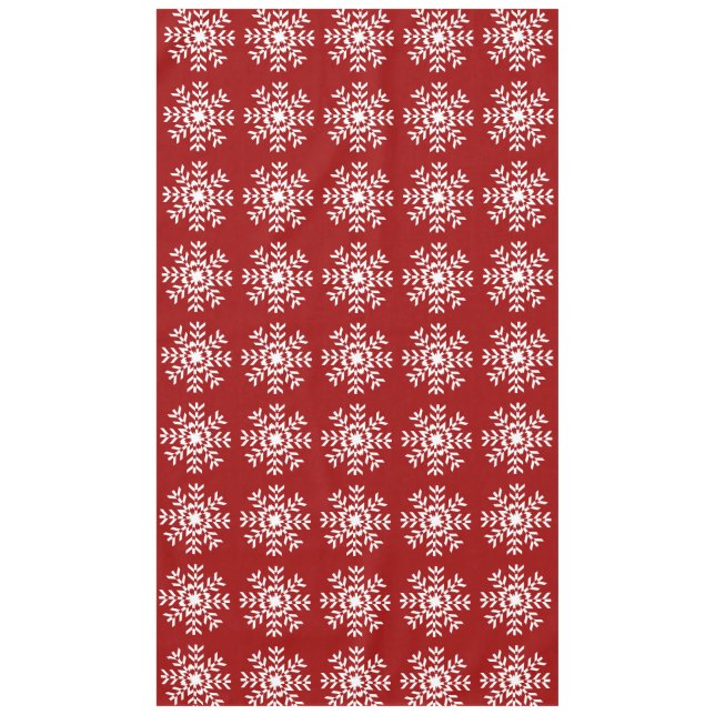Basic Red and White Snowflake Ski Season Tablecloth (Front)