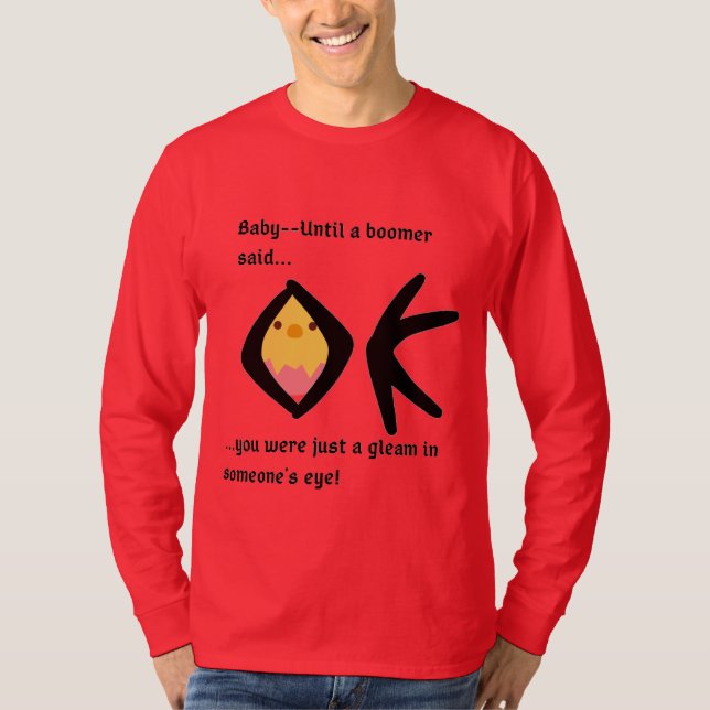 Basic Red Long Sleeve 'Gleam in Eye' Boomeranged T-Shirt (Front)