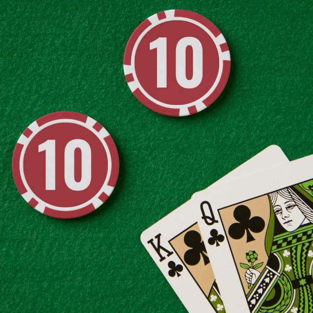 Basic Red White Bold Number  Poker Chips (Poker Table (Double))