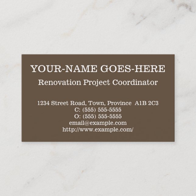Basic Renovation Project Coordinator Profile Card (Front)
