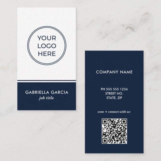 Basic Scannable QR Code Blue Business Card (Front/Back)
