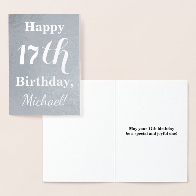 Basic Silver Foil 17th Birthday + Custom Name Card (Display)