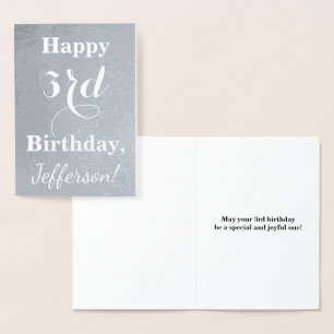 Basic Silver Foil 3rd Birthday + Custom Name Foil Card