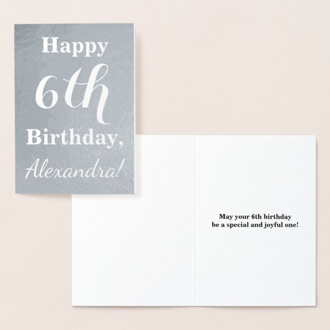 Basic Silver Foil 6th Birthday + Custom Name Card (Display)