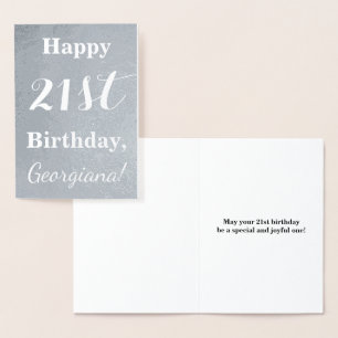 Basic Silver Foil "Happy 21st Birthday" + Name Foil Card
