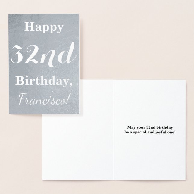 Basic Silver Foil "Happy 32nd Birthday" + Name Foil Card (Display)