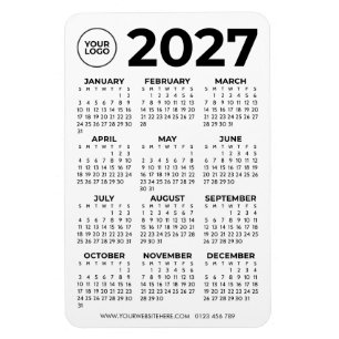 Basic Simple Black 2027 Calendar Business Logo Magnet