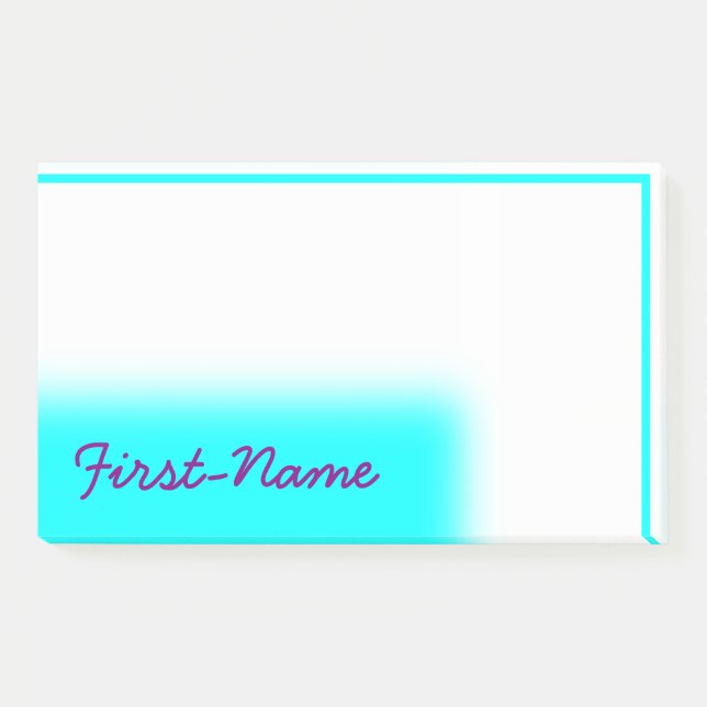 Basic, Simple, Cyan Background w/ Purple Name Post-it Notes (Front)