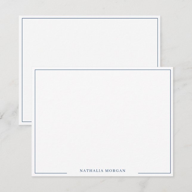 Basic Simple Navy Blue Border Stationery  Card (Front/Back)